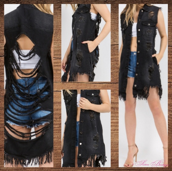 Jackets & Blazers - Ultra distressed Ripped denim Vest